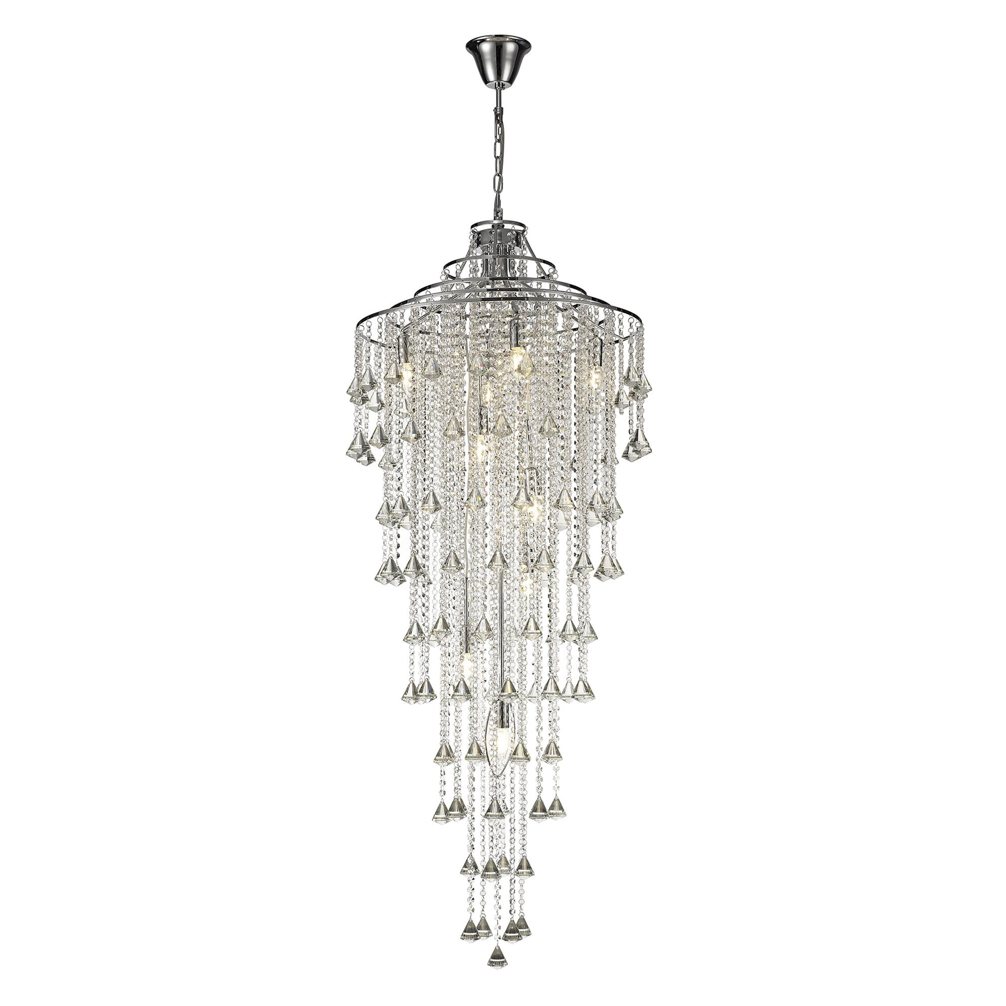 Diyas Inina Tall 9 Light Pendant - Polished Chrome & Crystal