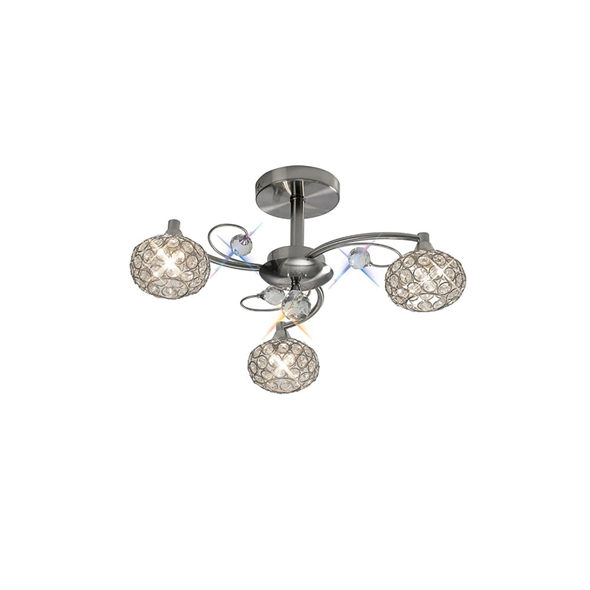 Diyas IL30933 Cara Semi Ceiling 3 Light Satin Nickel/Crystal