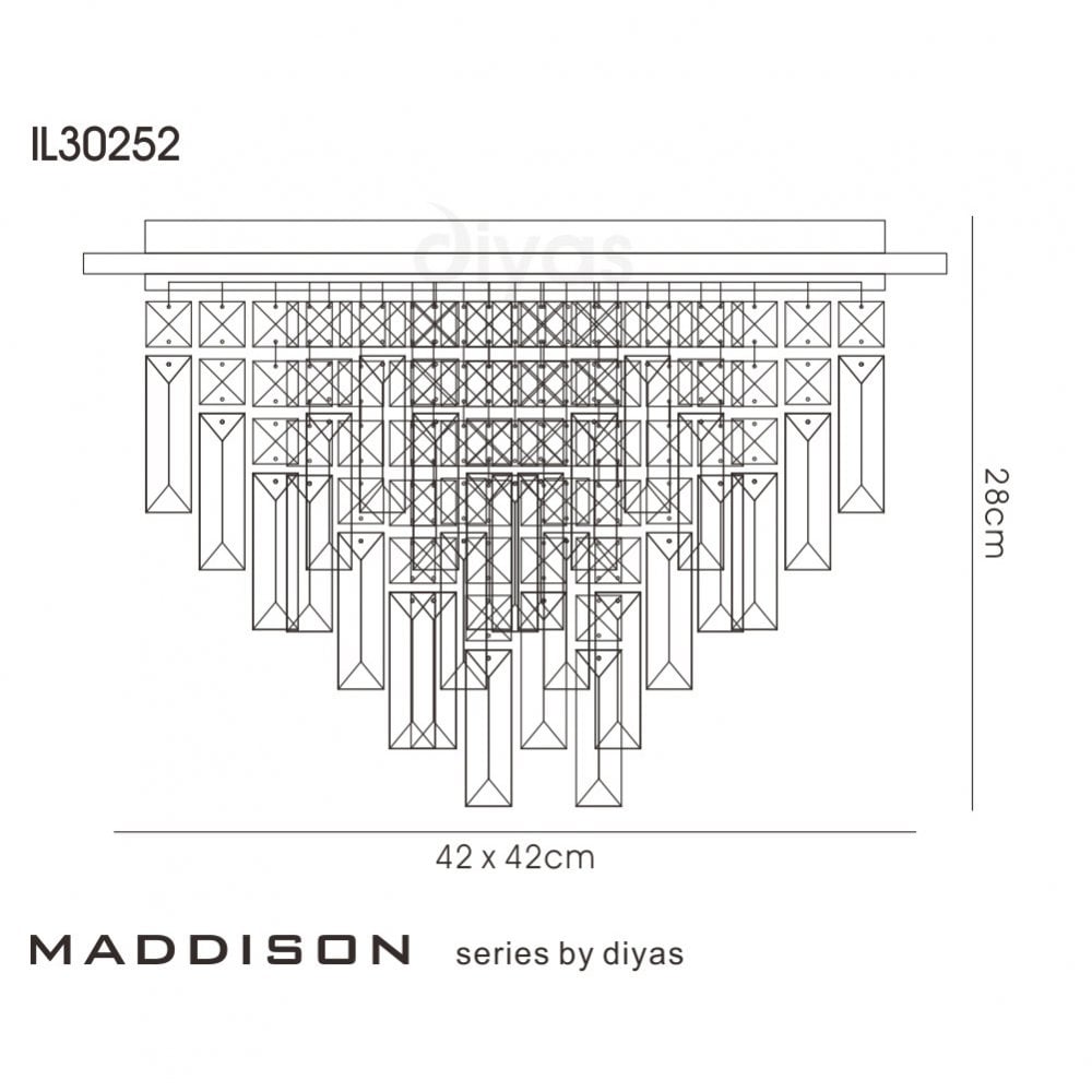 Diyas Maddison 6 Light Square Ceiling Light - Polished Chrome & Crystal