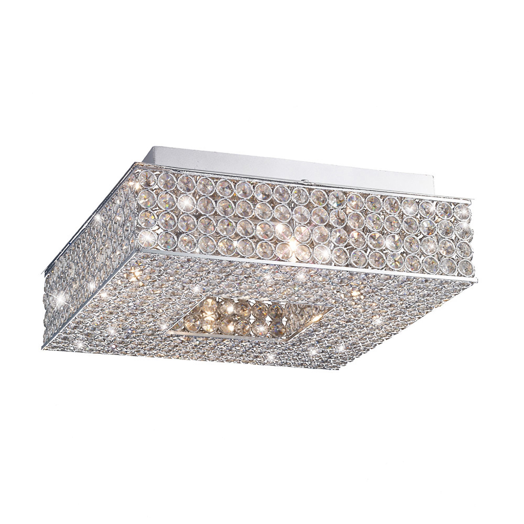 Diyas Piazza 4 Light Square Ceiling Light - Polished Chrome & Crystal