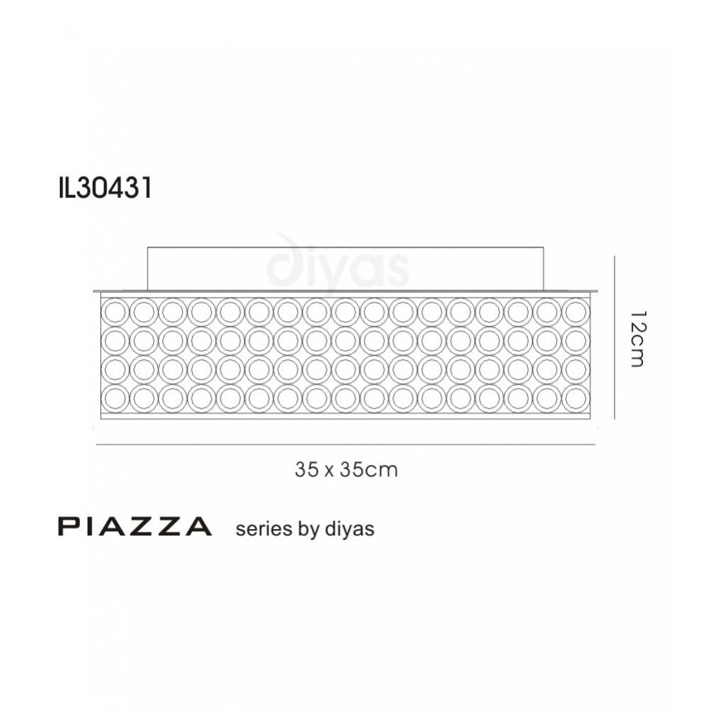 Diyas Piazza 4 Light Square Ceiling Light - Polished Chrome & Crystal