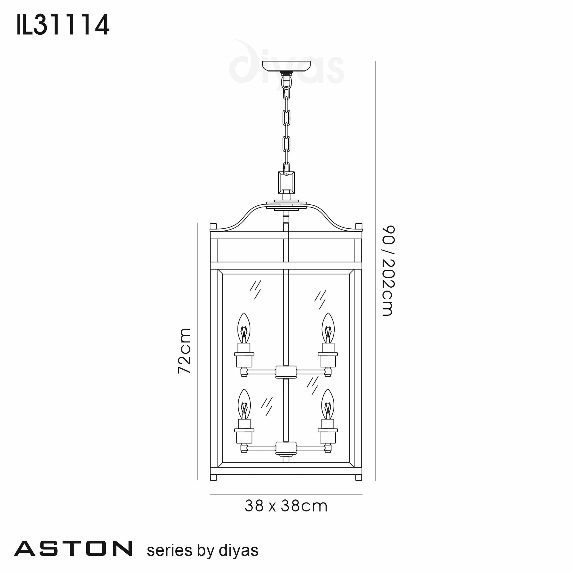 Diyas IL31114 Aston Pendant 6 Light Antique Brass/Glass