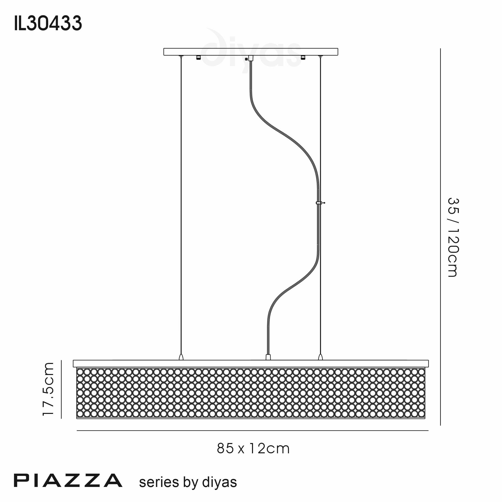 Diyas Piazza 6 Light Rectangular Pendant - Polished Chrome & Crystal