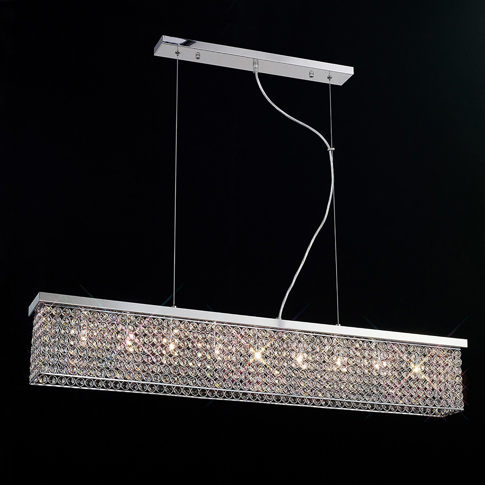 Diyas Piazza 9 Light Rectangular Pendant - Polished Chrome & Crystal