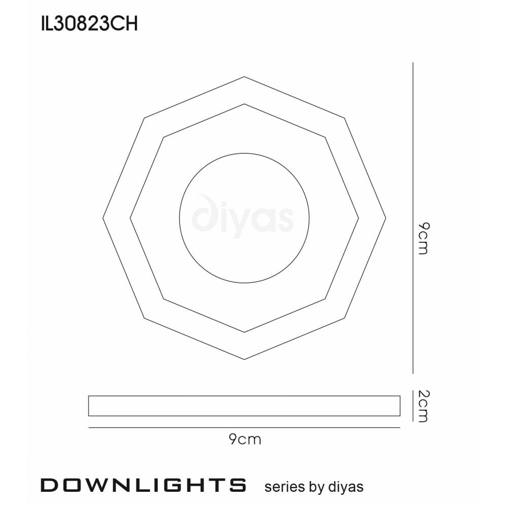 Diyas IL30823CH Crystal Downlight Deep Hexagonal Rim Only Clear,IL30800 Required To Complete The Item