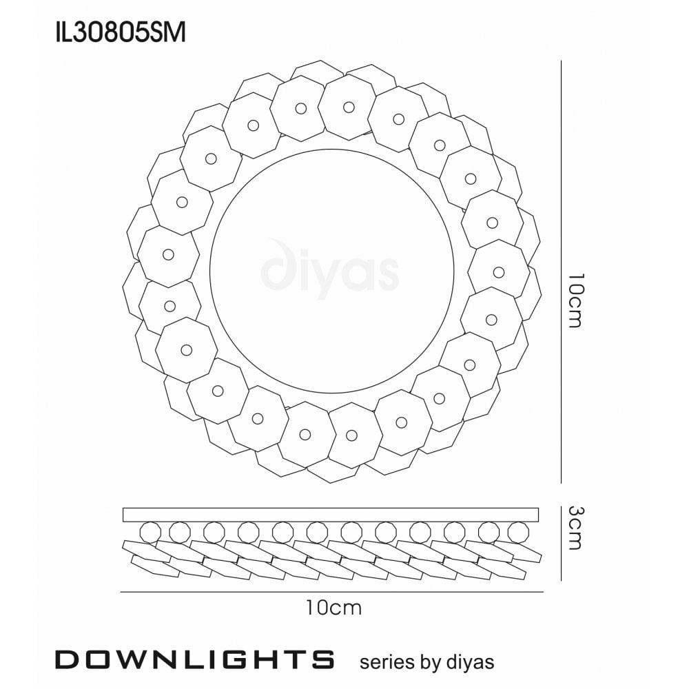 Diyas IL30805SM Crystal Cluster Downlight Round Complete Clear/Smoked,IL30800 Required To Complete The Item