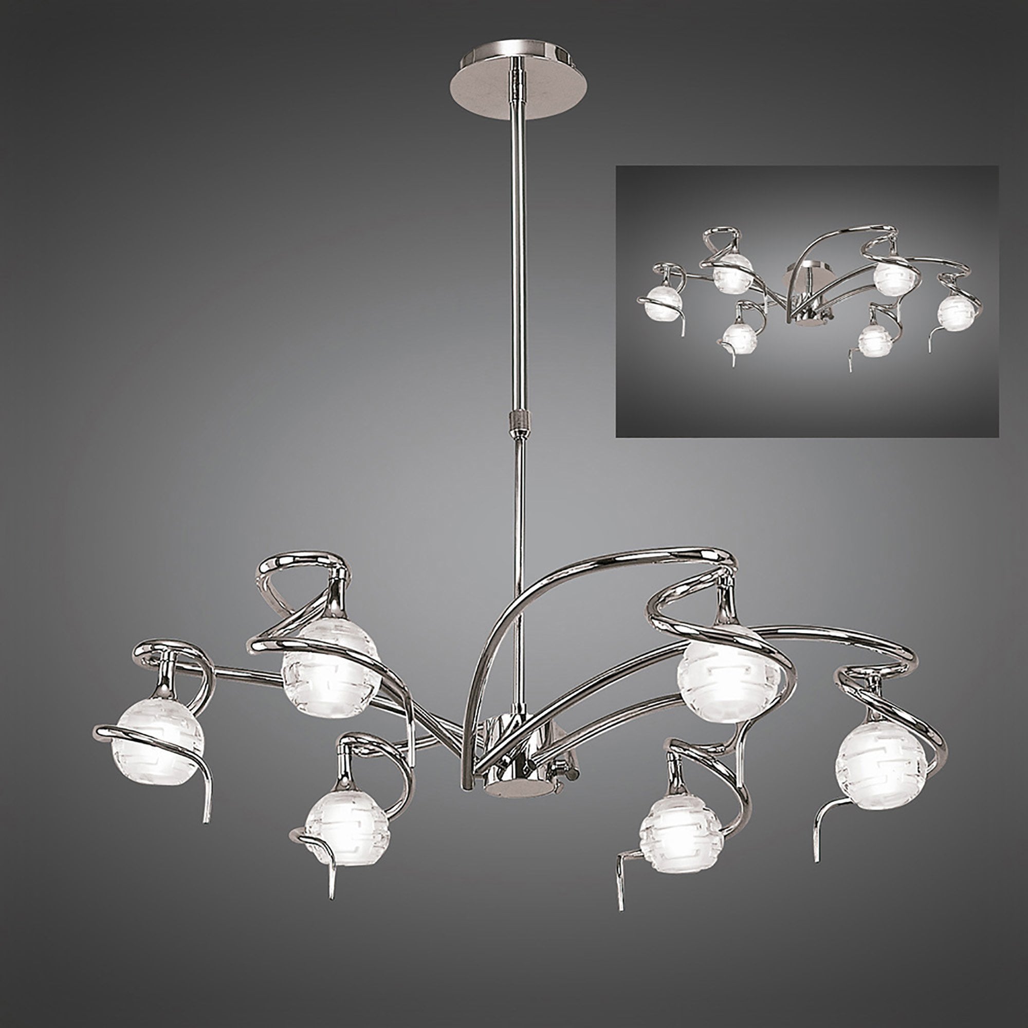 Mantra Dali 6 Light Telescopic Pendant Semi Flush Convertible Fitting Polished Chrome