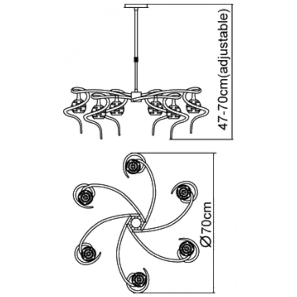 Mantra Dali 6 Light Telescopic Pendant Semi Flush Convertible Fitting Polished Chrome