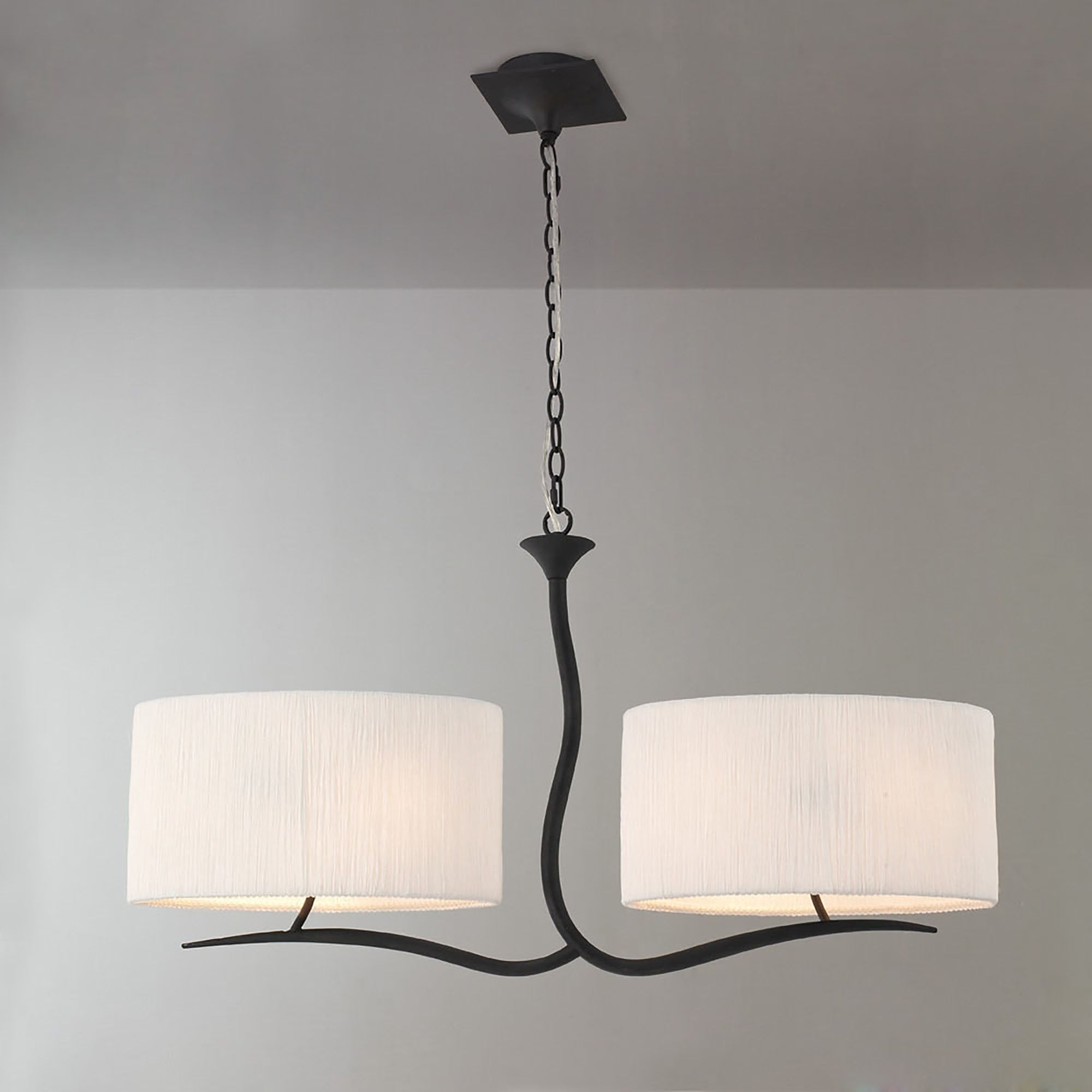 Mantra Eve 2 Arm 4 Light Pendant in Anthracite with White Oval Shades