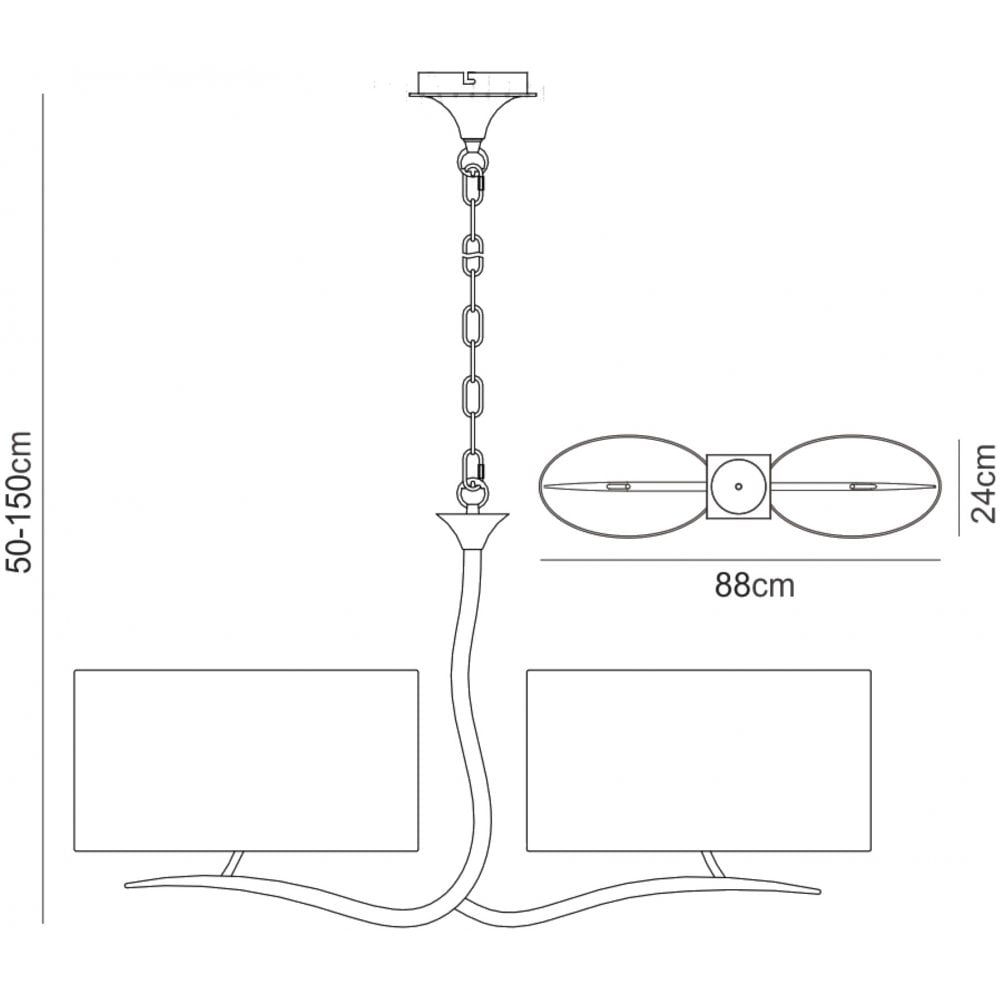 Mantra Eve 2 Arm 4 Light Pendant in Anthracite with White Oval Shades