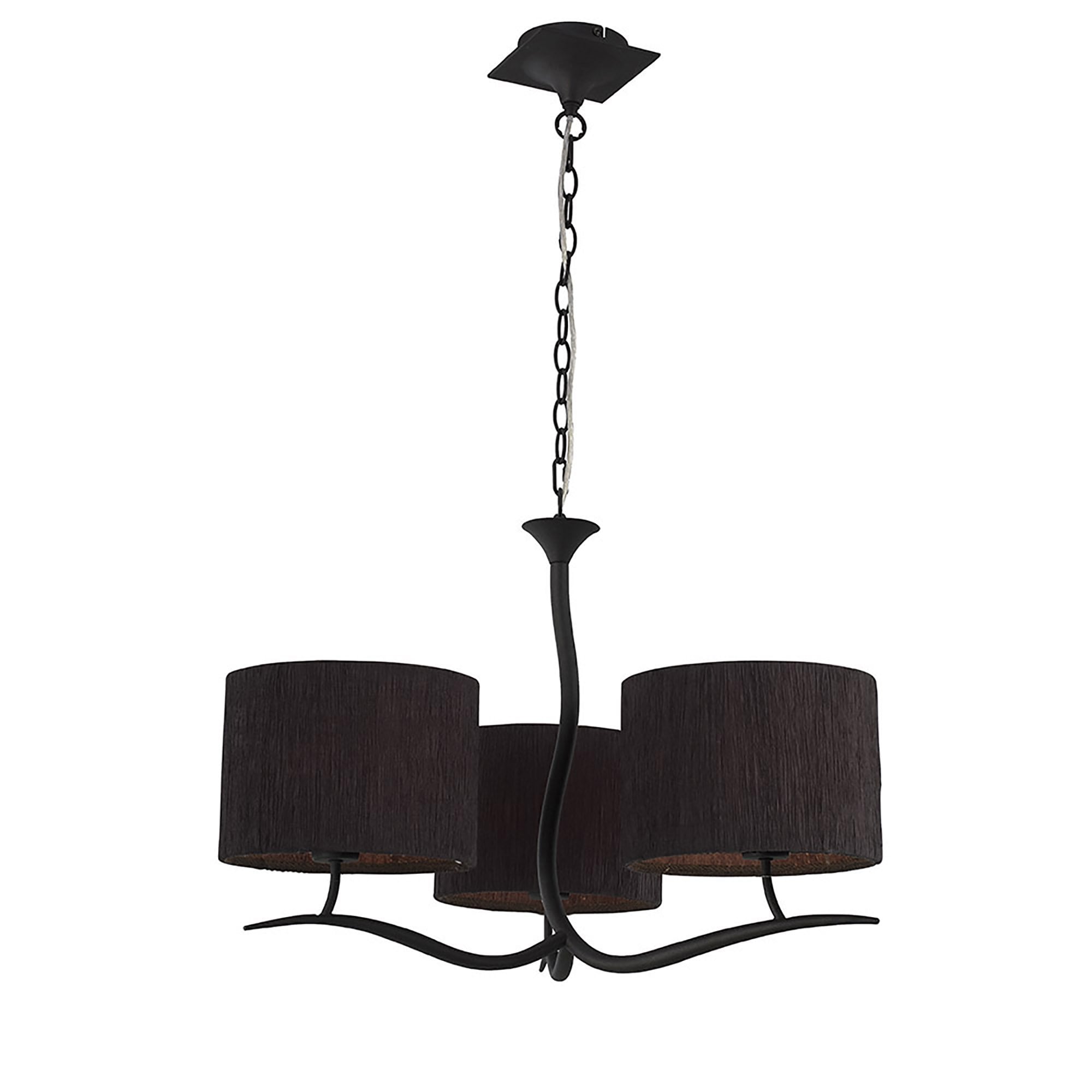 Mantra Eve 3 Arm 3 Light Pendant in Anthracite with Black Round Shades