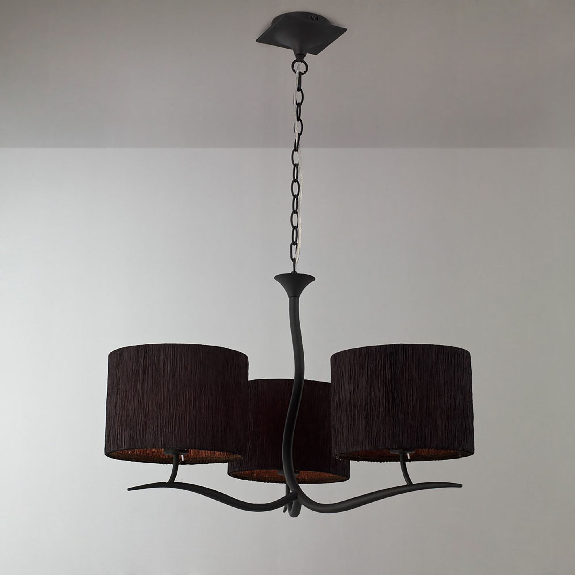 Mantra Eve 3 Arm 3 Light Pendant in Anthracite with Black Round Shades