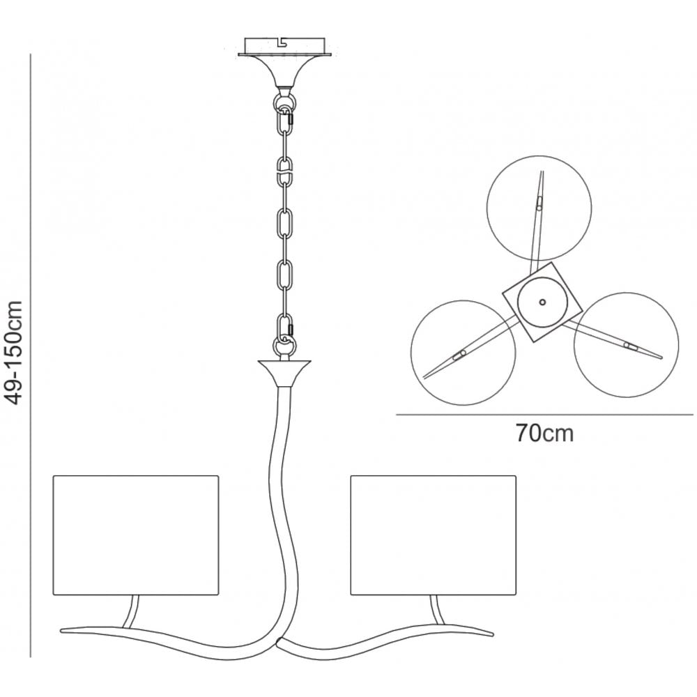 Mantra Eve 3 Arm 3 Light Pendant in Anthracite with Black Round Shades