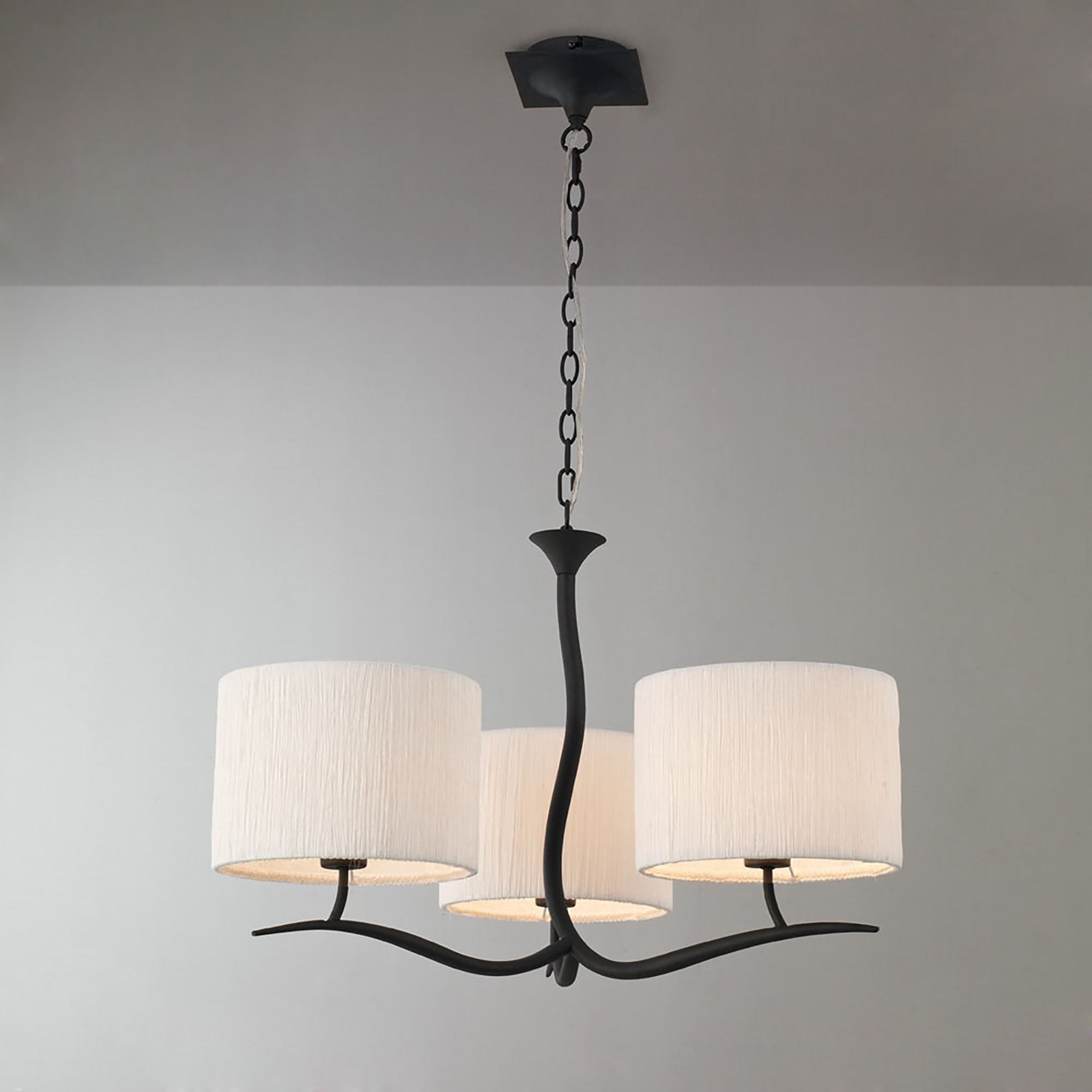 Mantra Eve 3 Arm 3 Light Pendant in Anthracite with White Round Shades