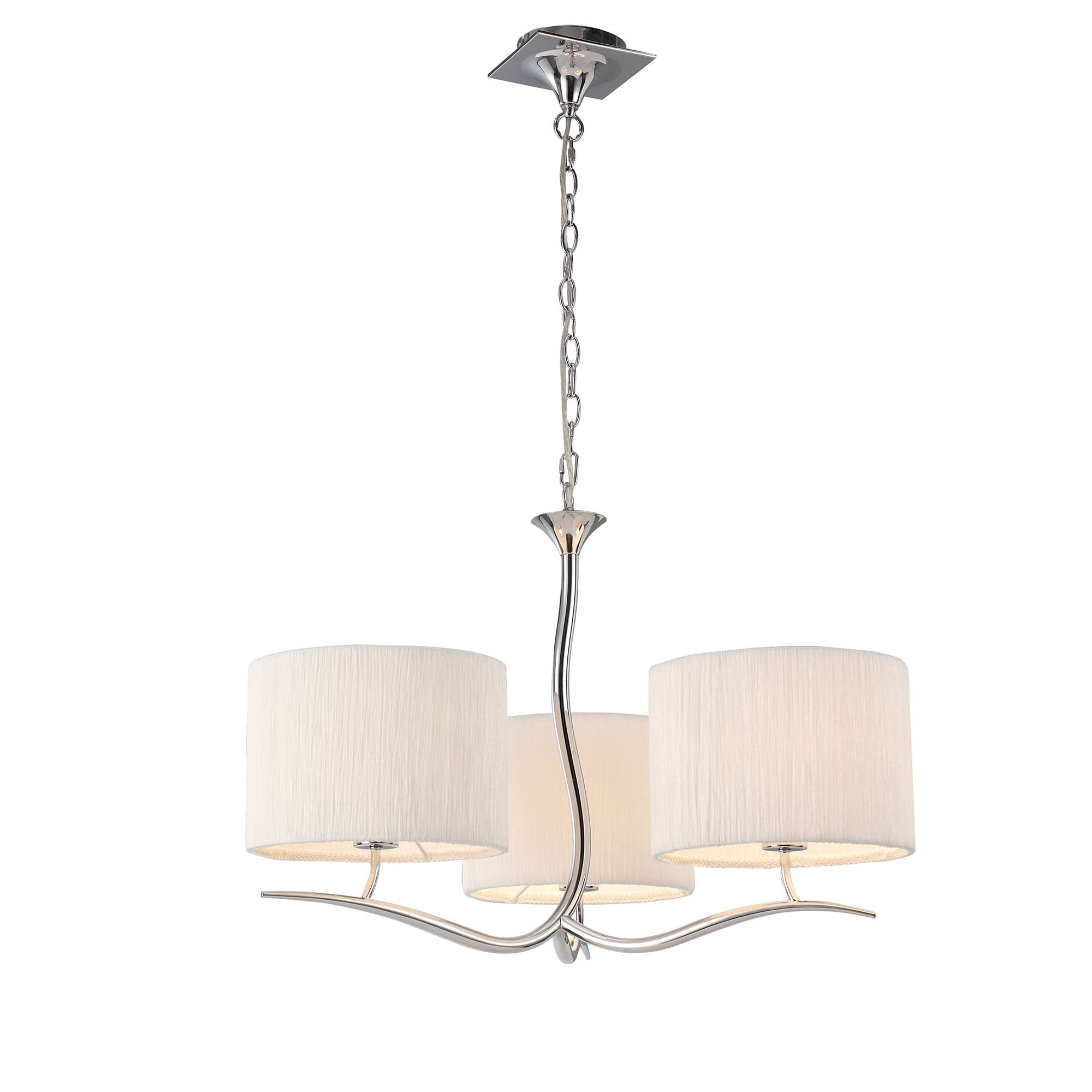 Mantra Eve 3 Arm 3 Light Pendant in Polished Chrome with White Round Shades