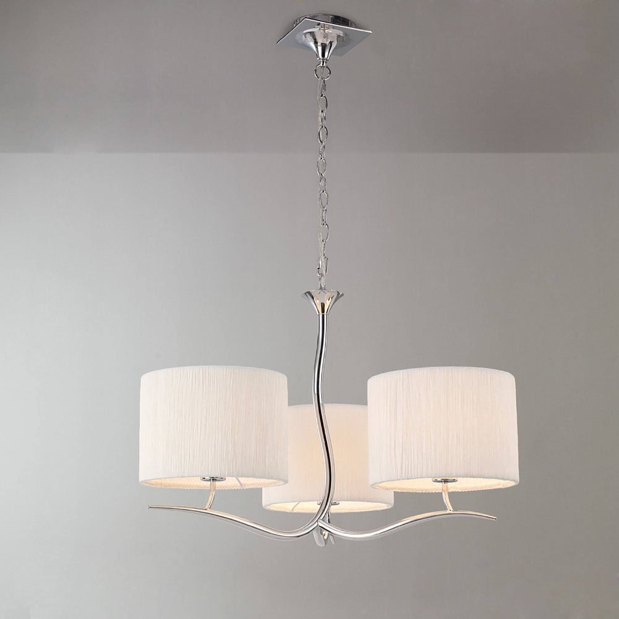 Mantra Eve 3 Arm 3 Light Pendant in Polished Chrome with White Round Shades