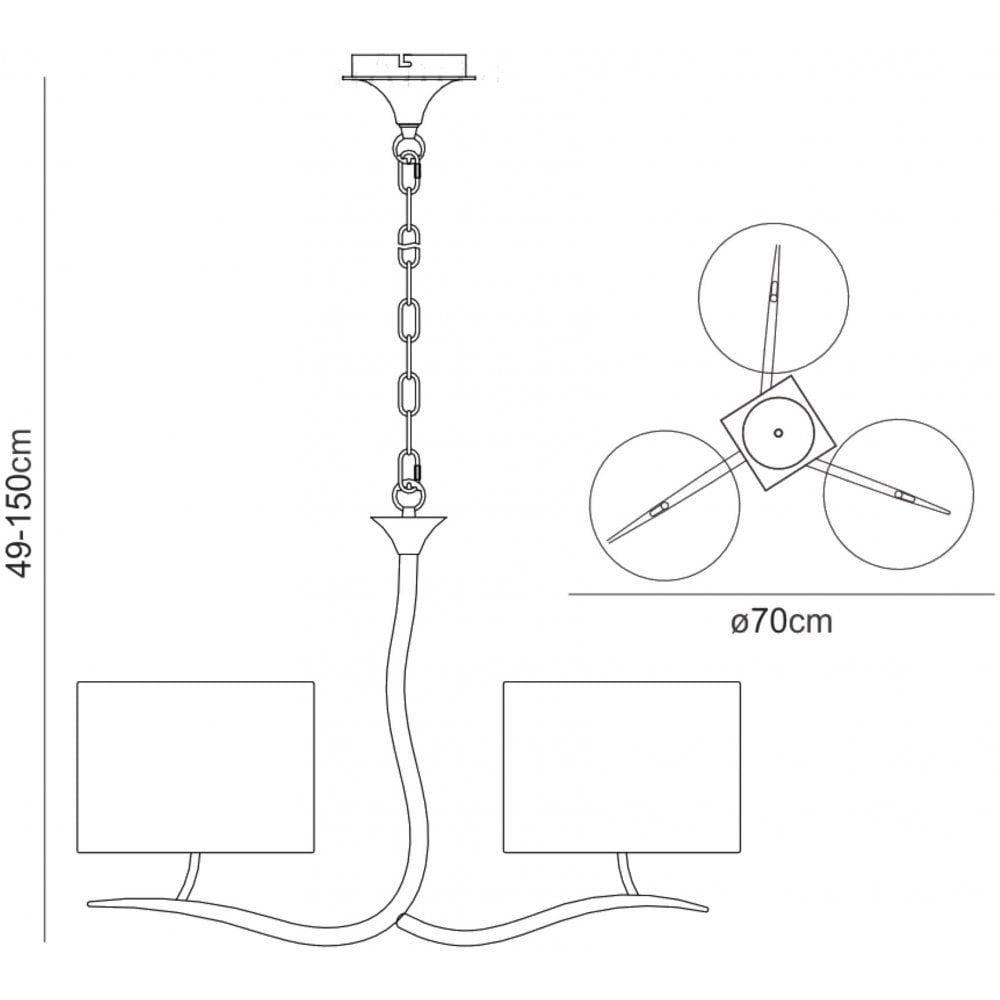 Mantra Eve 3 Arm 3 Light Pendant in Polished Chrome with White Round Shades