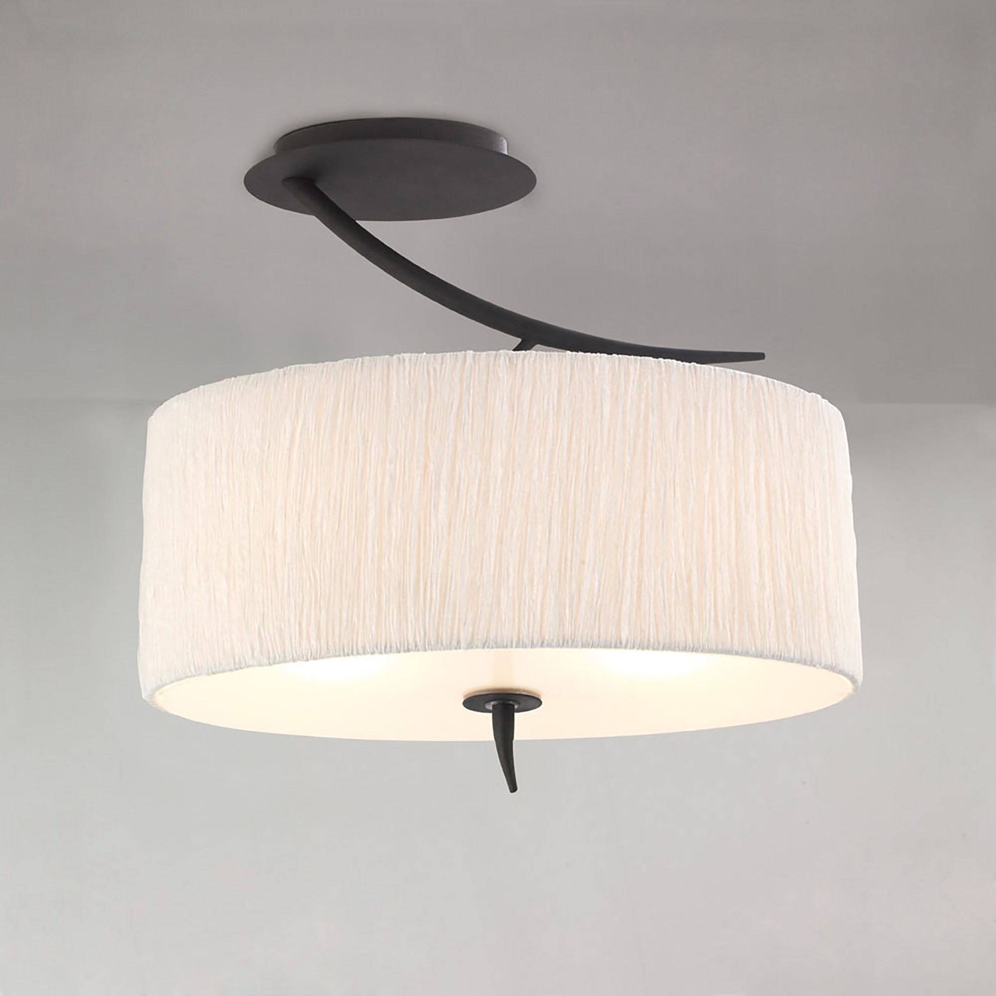 Mantra Eve 2 Light Semi Flush Ceiling Fitting in Anthracite with White Oval Shade