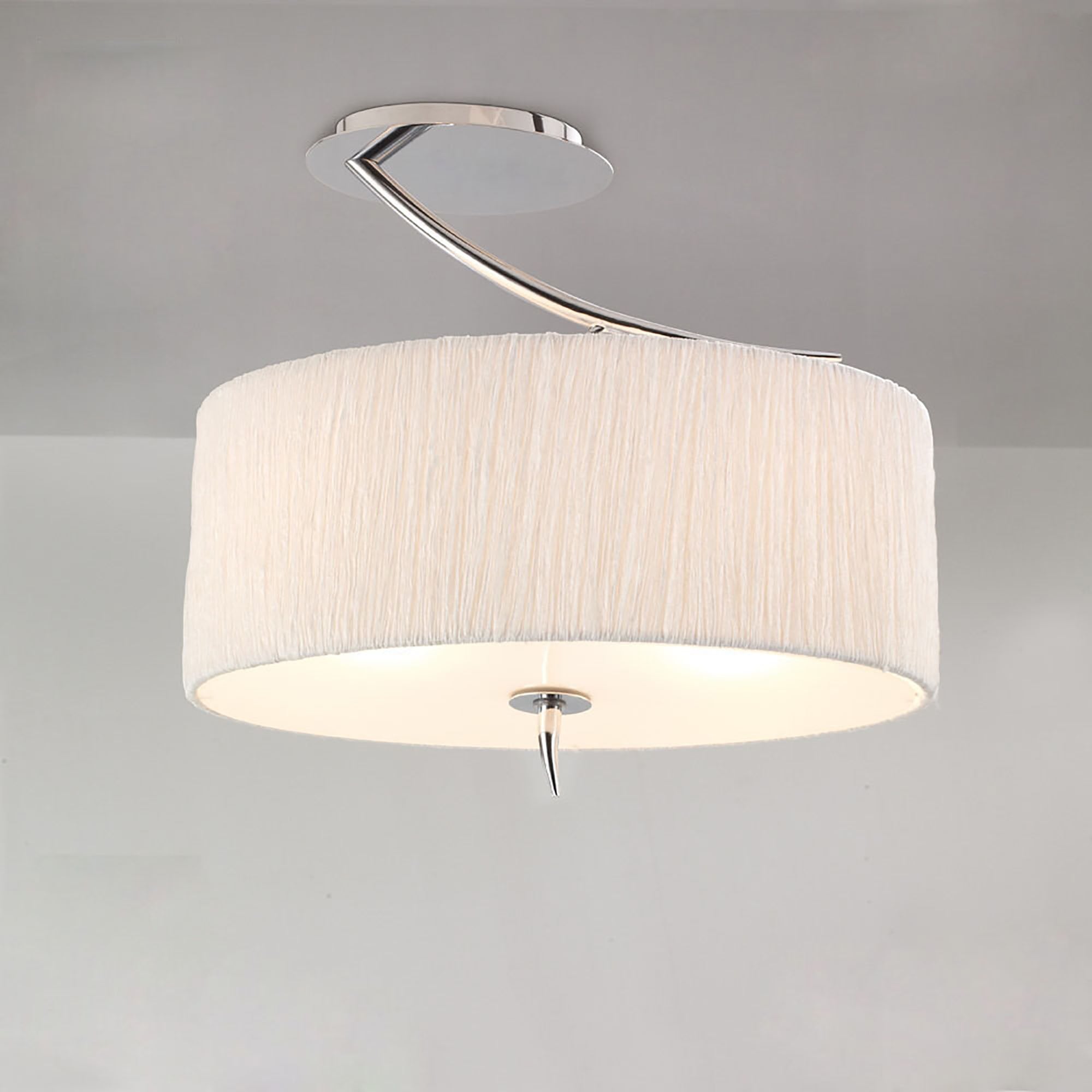 Mantra Eve 2 Light Semi Flush Ceiling Fitting in Polished Chrome with White Oval Shade