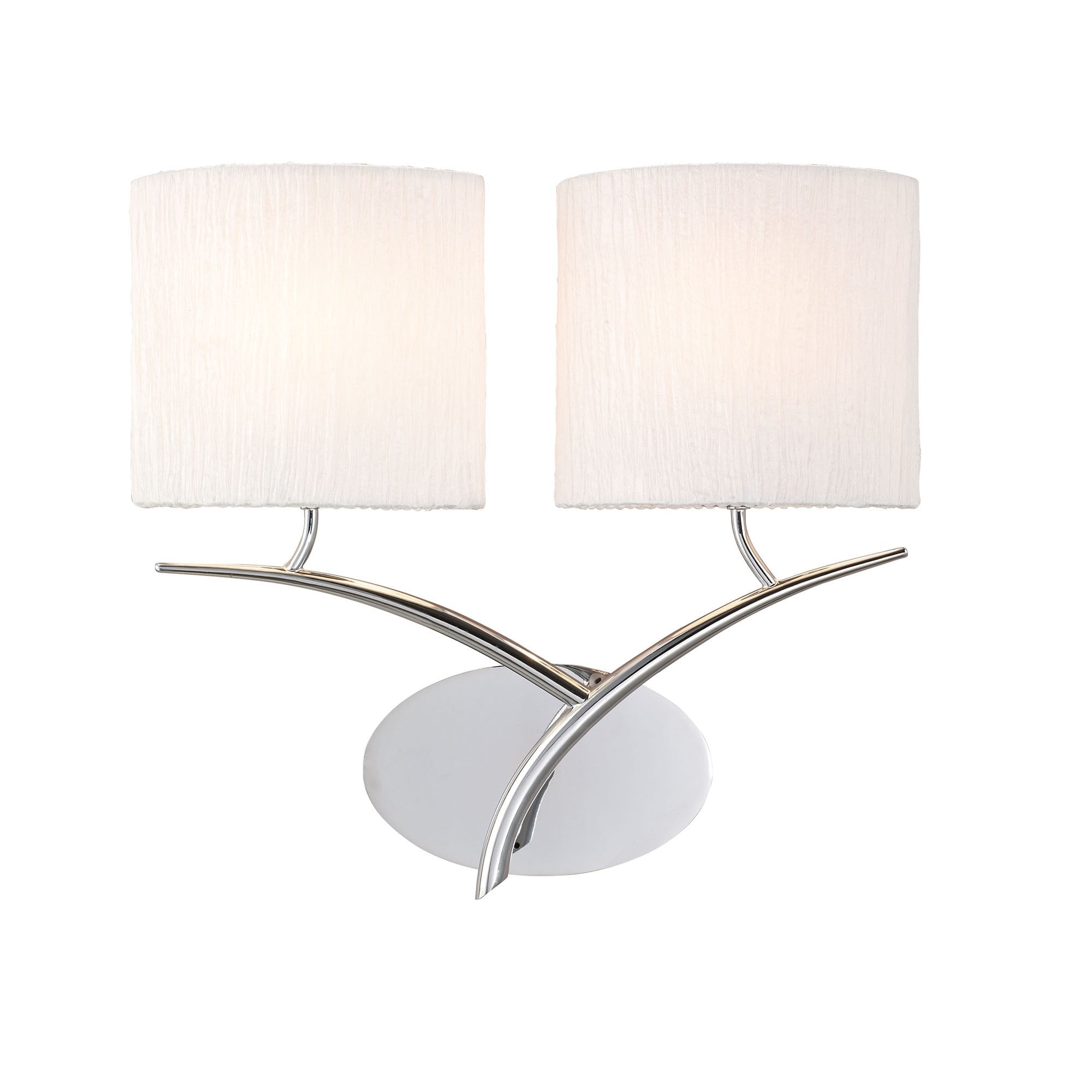 Mantra Eve 2 Light Switched Wall Fitting in Polished Chrome with White Oval Shades