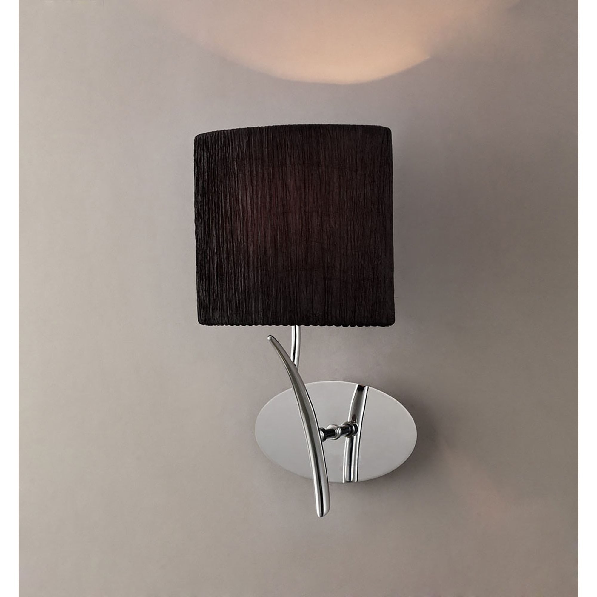 Mantra Eve Single Light Switched Wall Fitting in Polished Chrome with Black Oval Shade