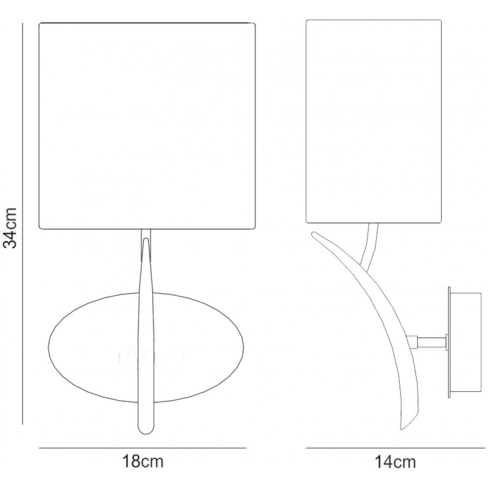 Mantra Eve Single Light Switched Wall Fitting in Polished Chrome with Black Oval Shade