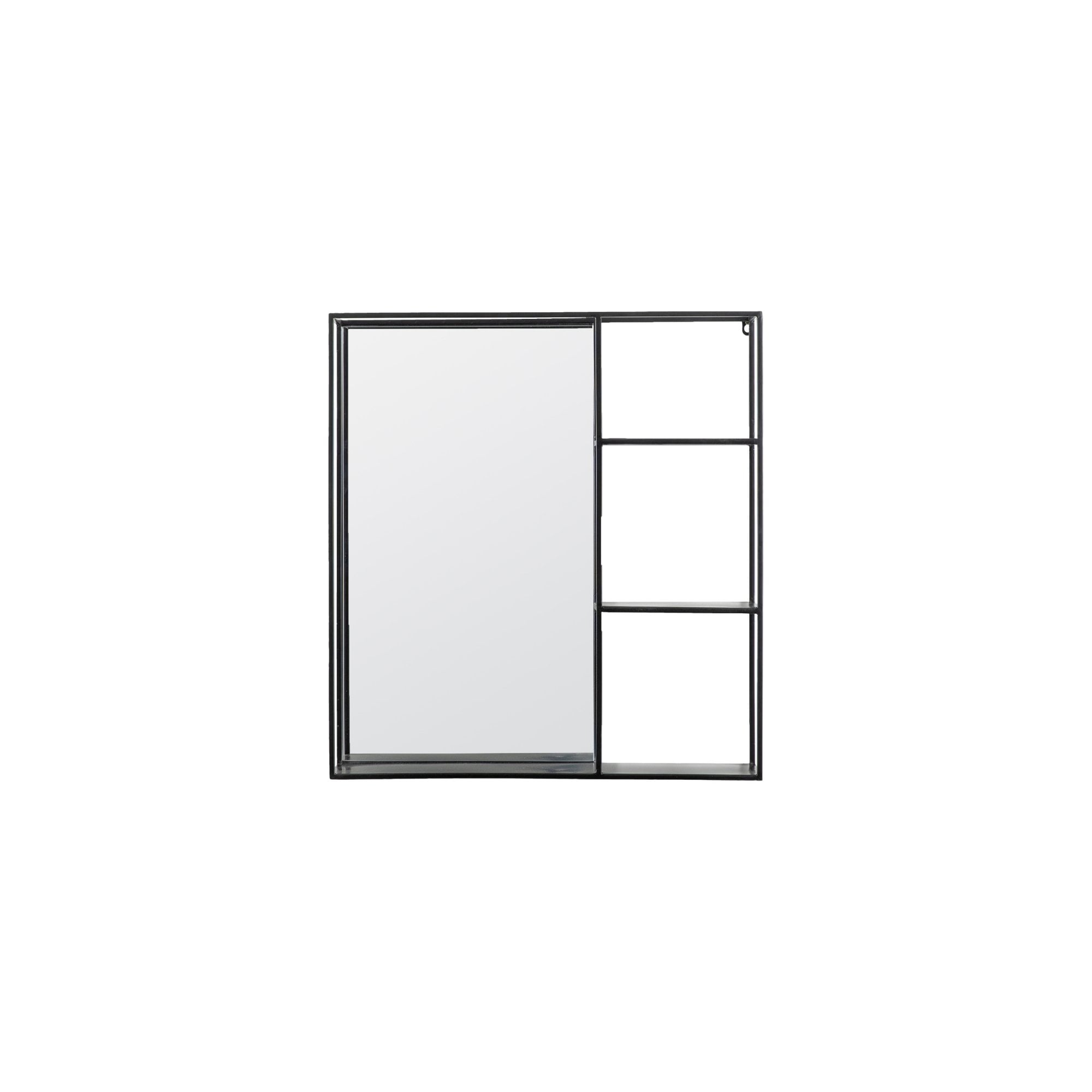 Mura Guildford Rectangle Wall Mirror With Shelves - Matt Black