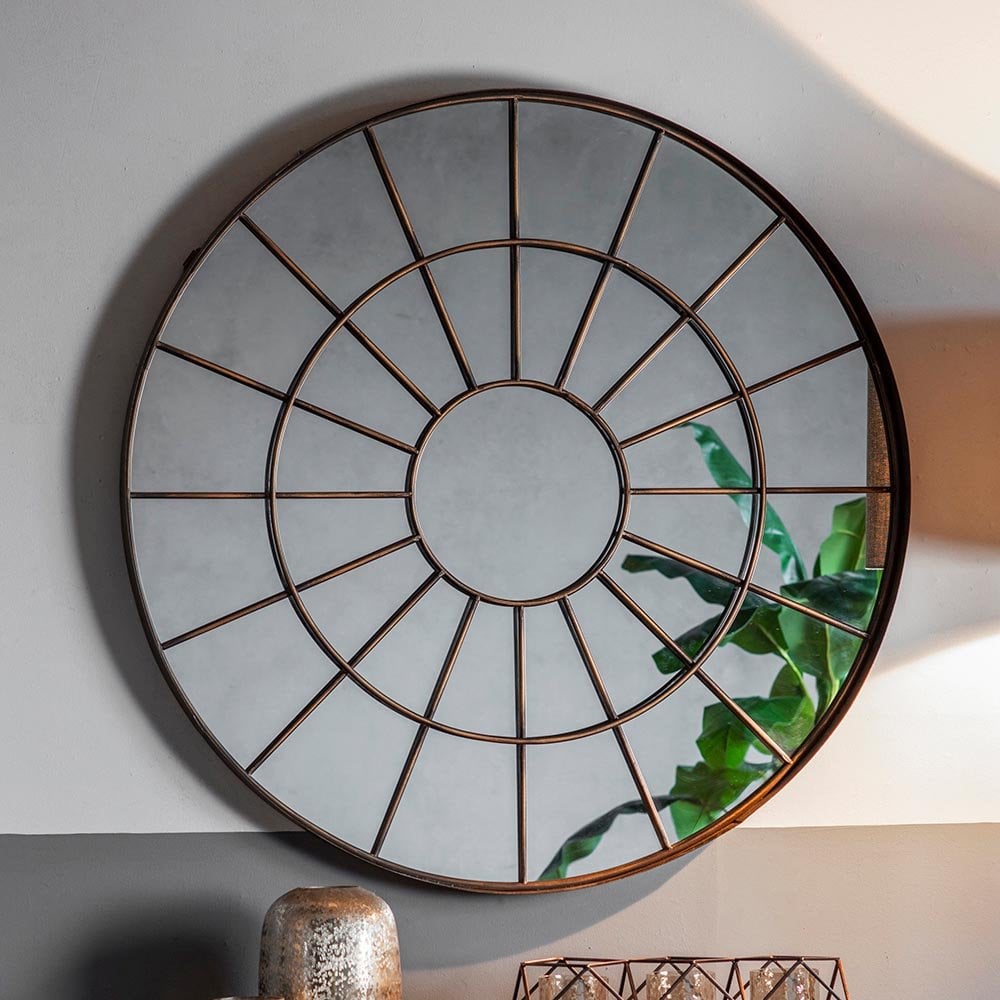 Mura Roe Round Window Wall Mirror - Aged Bronze