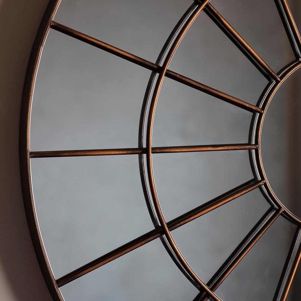 Mura Roe Round Window Wall Mirror - Aged Bronze