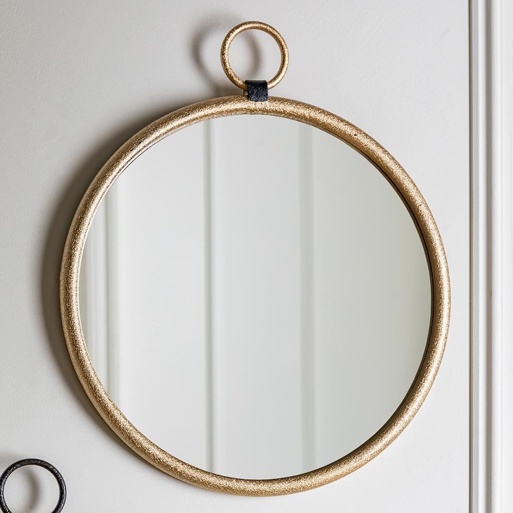 Mura Tonkin Medium Round Hanging Loop Wall Mirror - Satin Gold