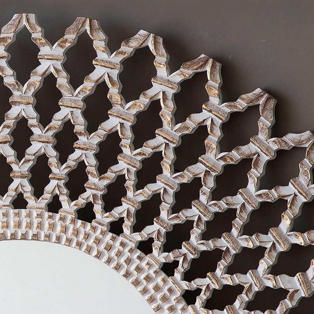 Mura Brockway Round Wall Mirror - White Washed Wood