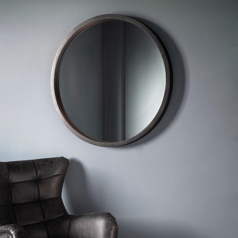 Mura Hale Round Wall Mirror - Charcoal Black