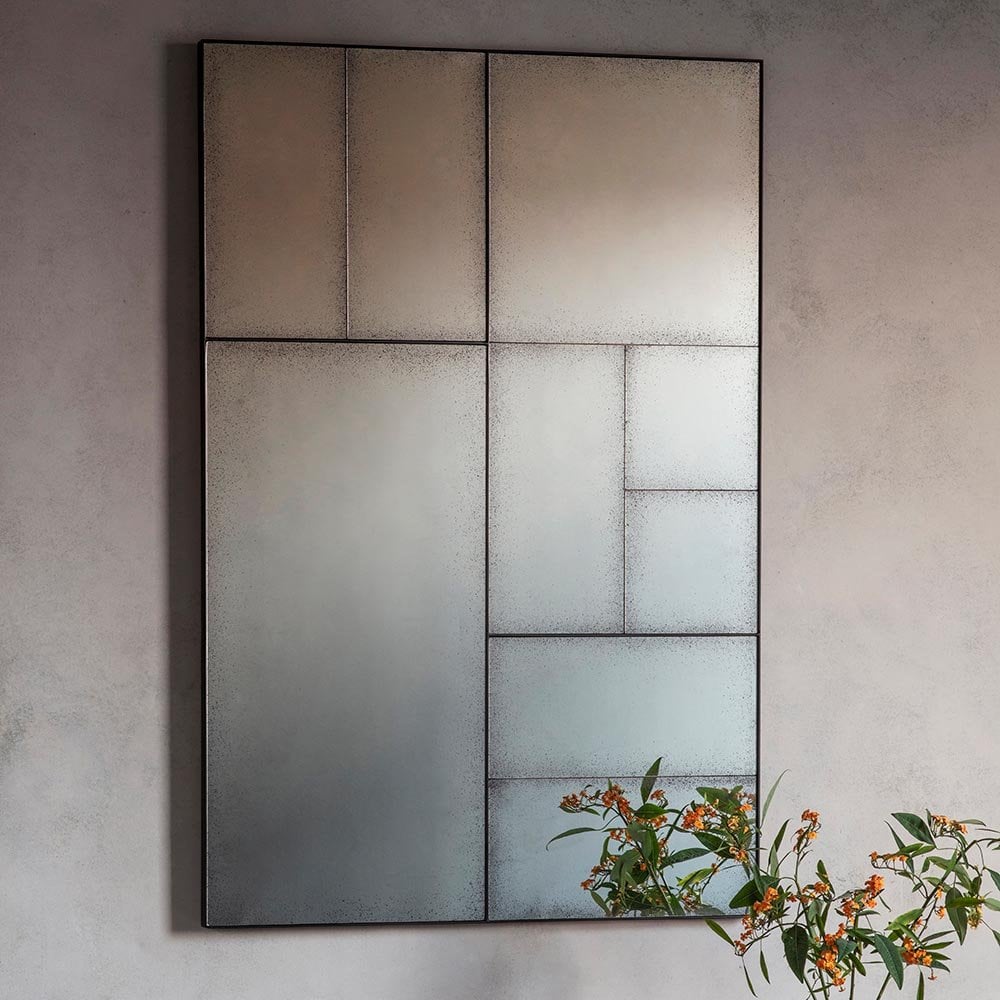 Mura Connolly Multi Panel Full Length Rectangle Wall Mirror - Matt Black & Antique Mirror