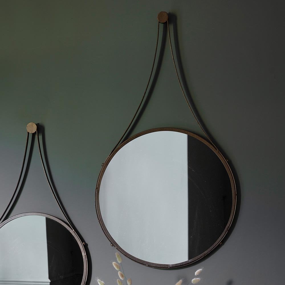 Mura Swan Large Round Hanging Wall Mirror - Aged Bronze