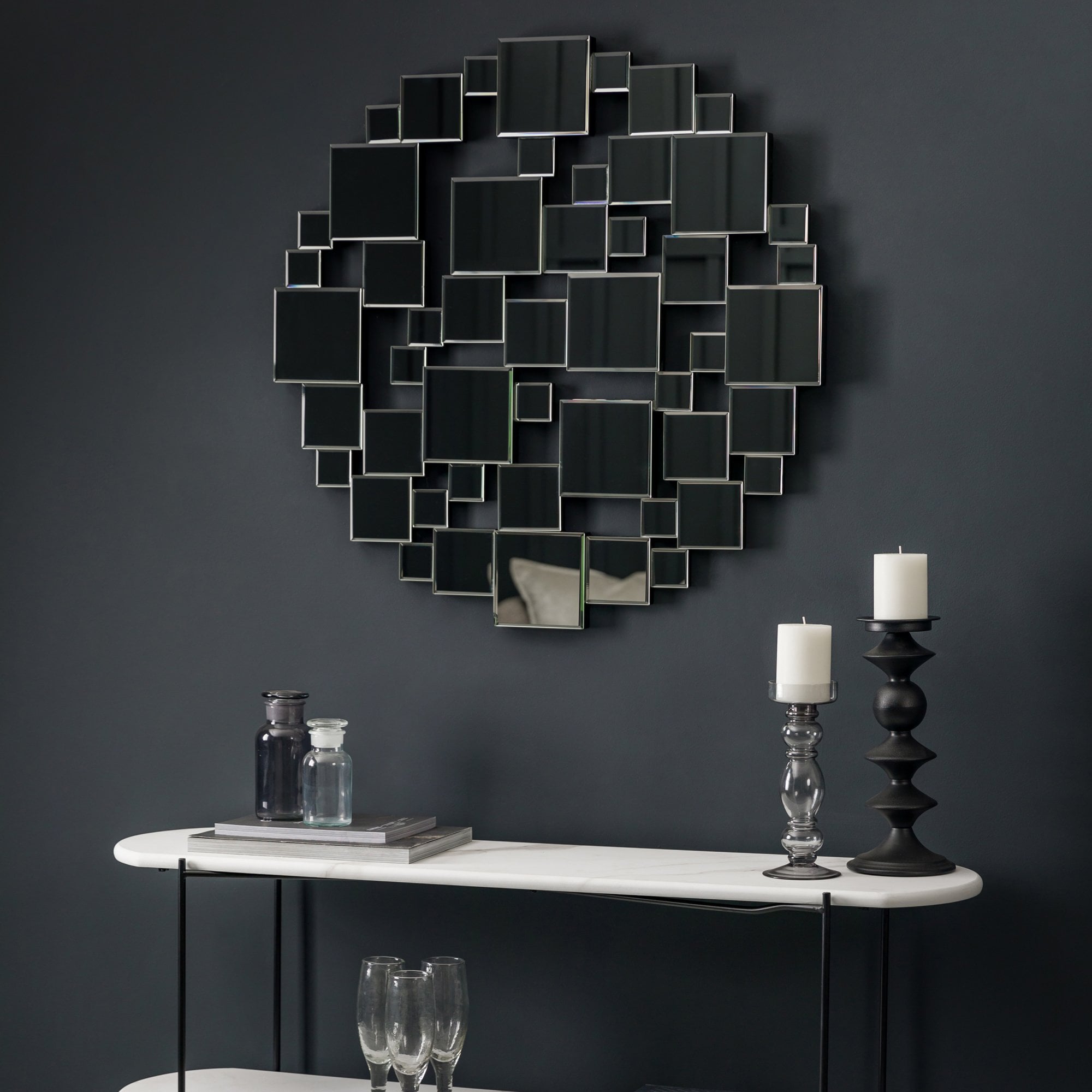 Mura Lake Abstract Round Wall Mirror - Bevelled Edge