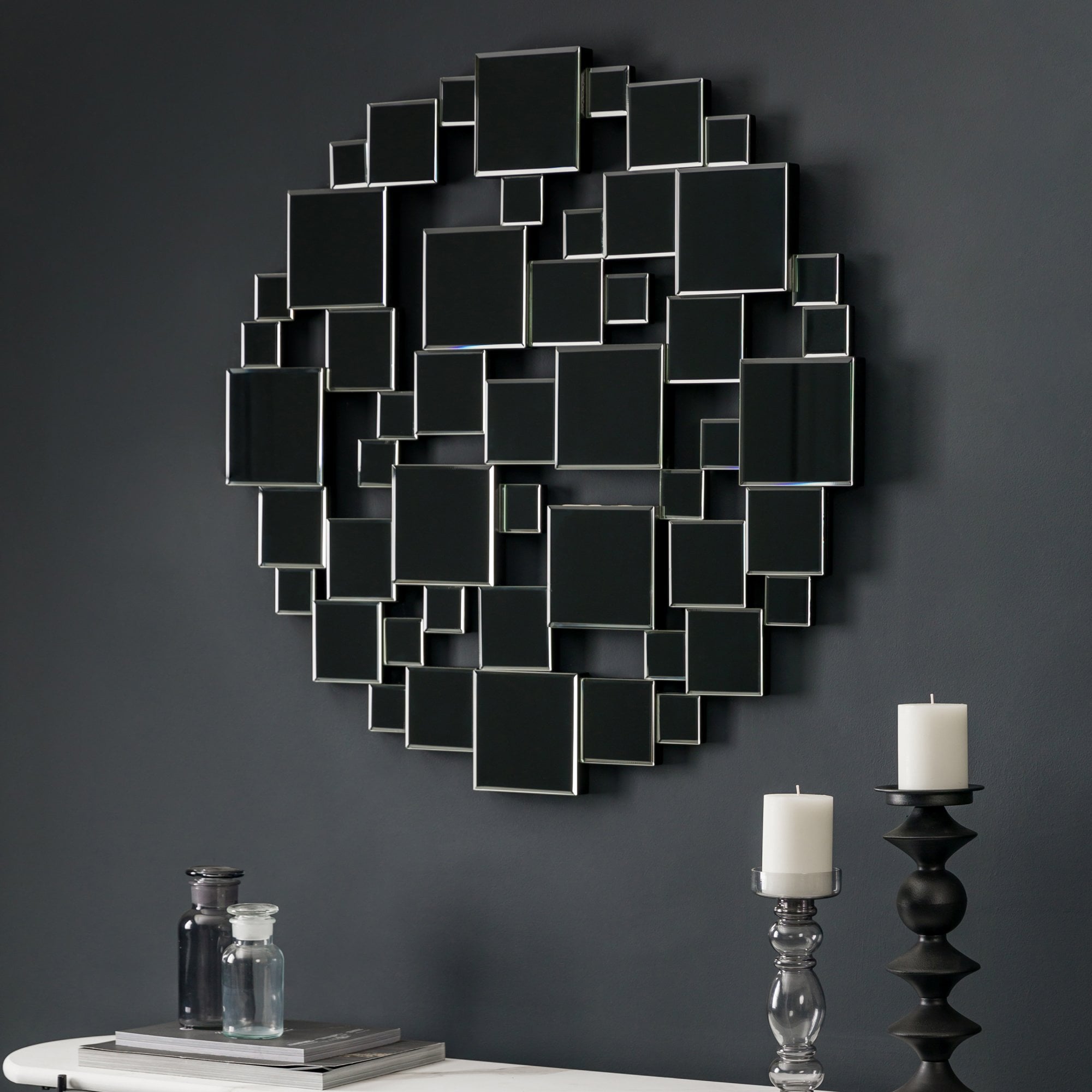 Mura Lake Abstract Round Wall Mirror - Bevelled Edge