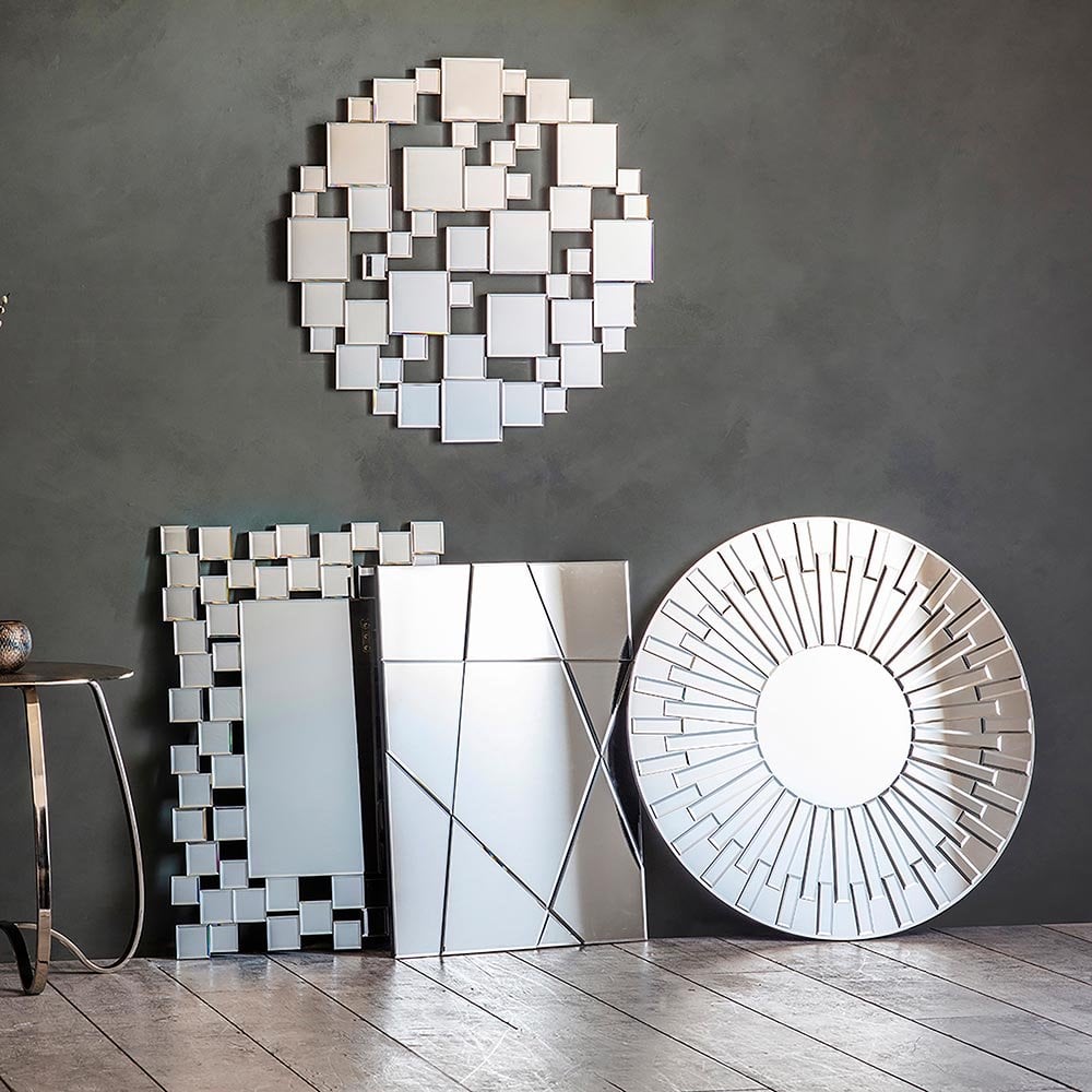 Mura Lake Abstract Round Wall Mirror - Bevelled Edge