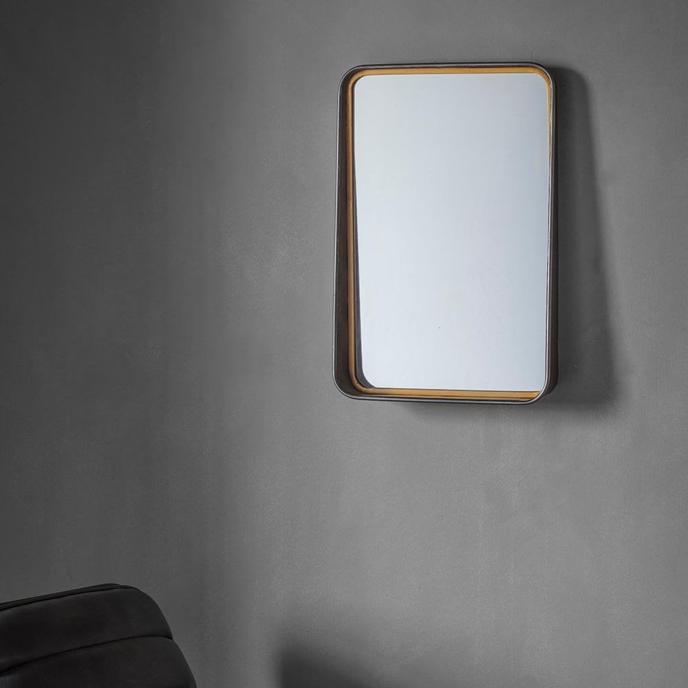 Mura Langley Tapered Frame Rectangle Wall Mirror - Matt Black & Aged Gold Paint