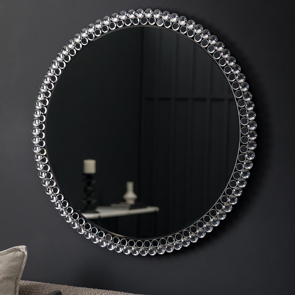 Mura Barrack Large Round Wall Mirror - Clear Faceted Frame