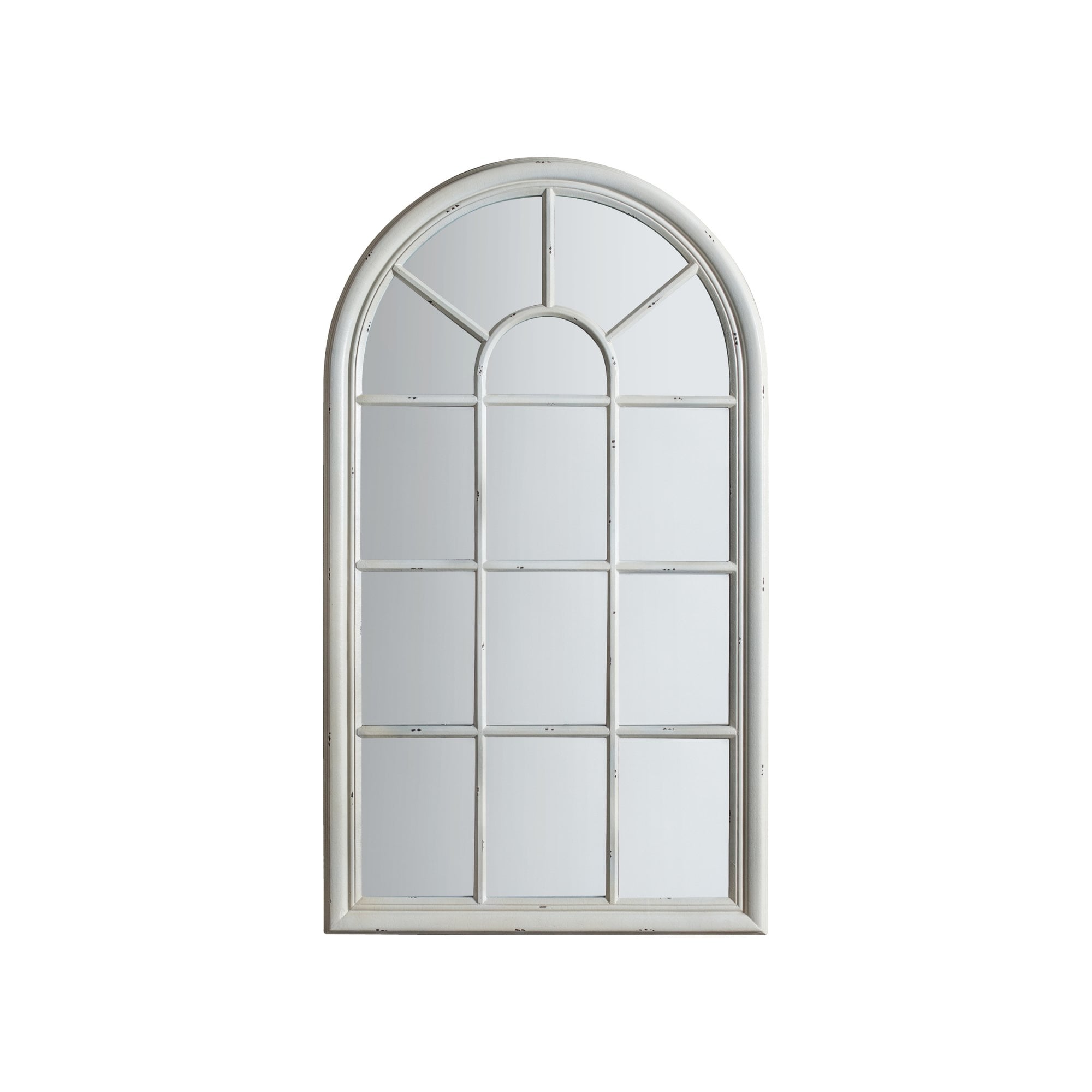 Mura Ellesmere Arch Window Wall Mirror - Distressed White Wood