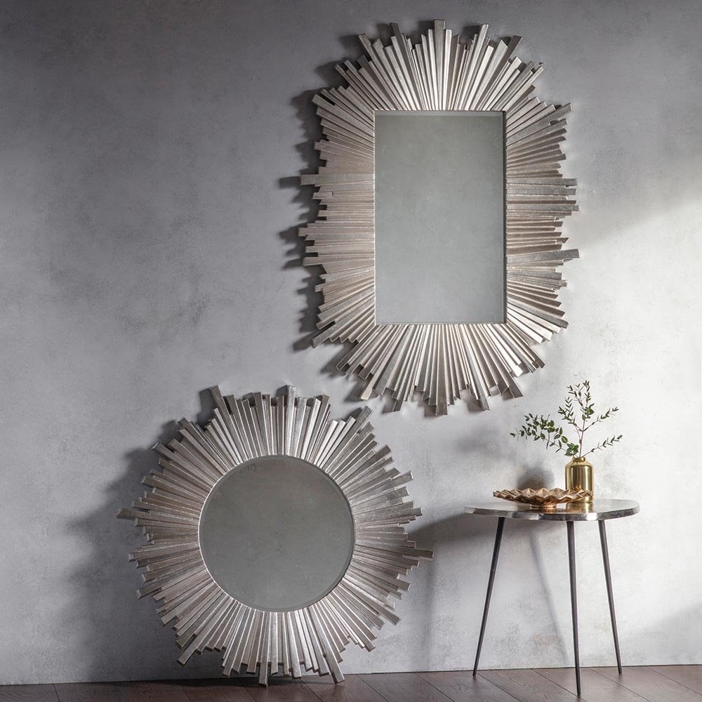 Mura Brisbane Star Burst Rectangle Wall Mirror - Antique Silver