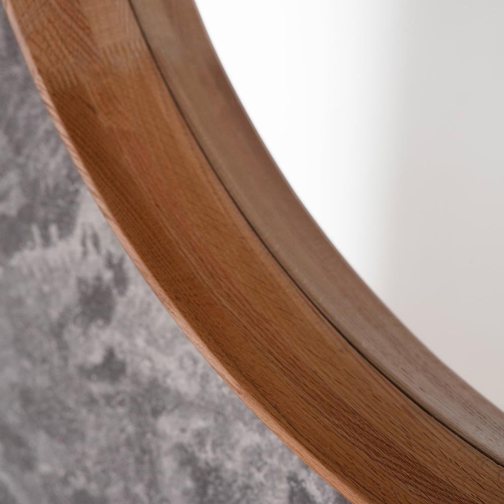Mura Harold Large Round Wall Mirror - Solid Oak