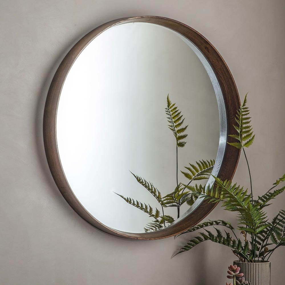 Mura Harold Large Round Wall Mirror - Walnut Stained Wood