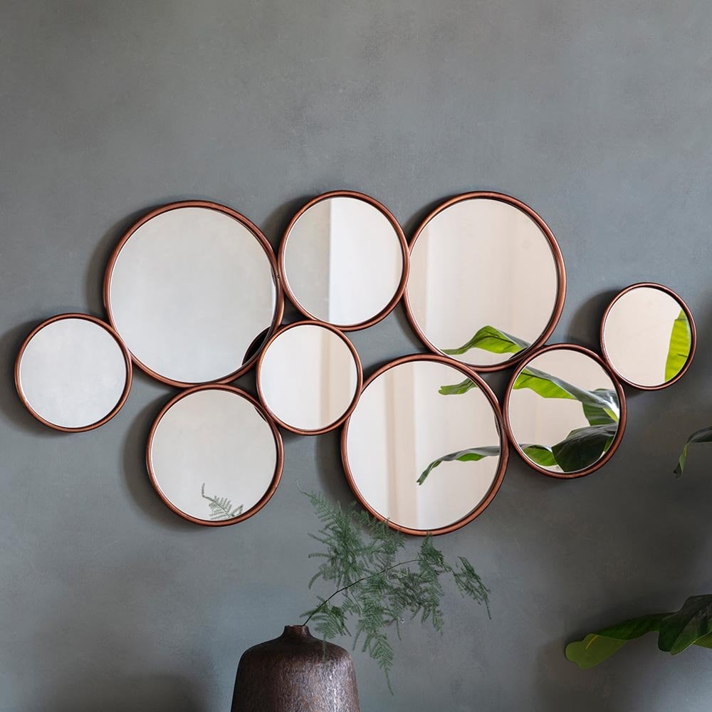 Mura Alma Round Cluster Wall Mirror - Antique Copper