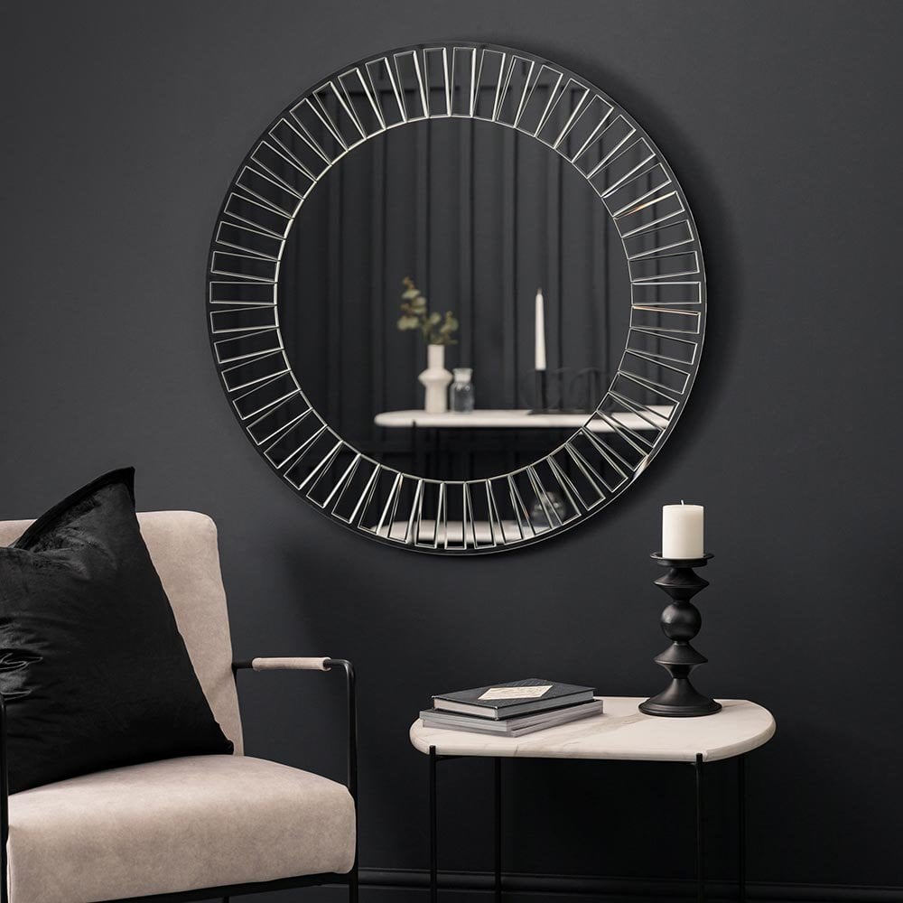 Mura Montague Round Wall Mirror - Overlaid Mosaic Frame