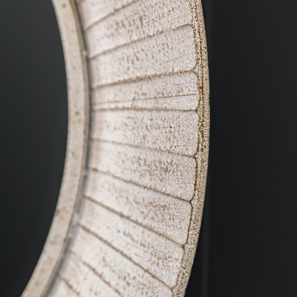 Mura Spencer Round Wall Mirror - Distressed Cream Wood