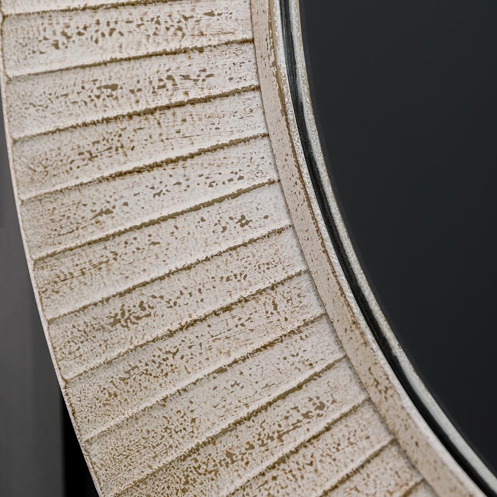 Mura Spencer Round Wall Mirror - Distressed Cream Wood