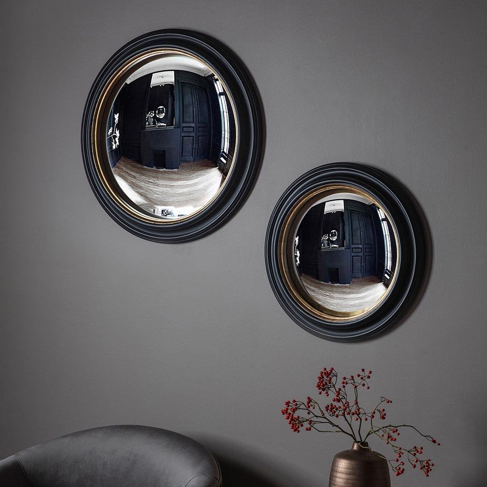 Mura Sussex Large Round Convex Wall Mirror - Matt Black