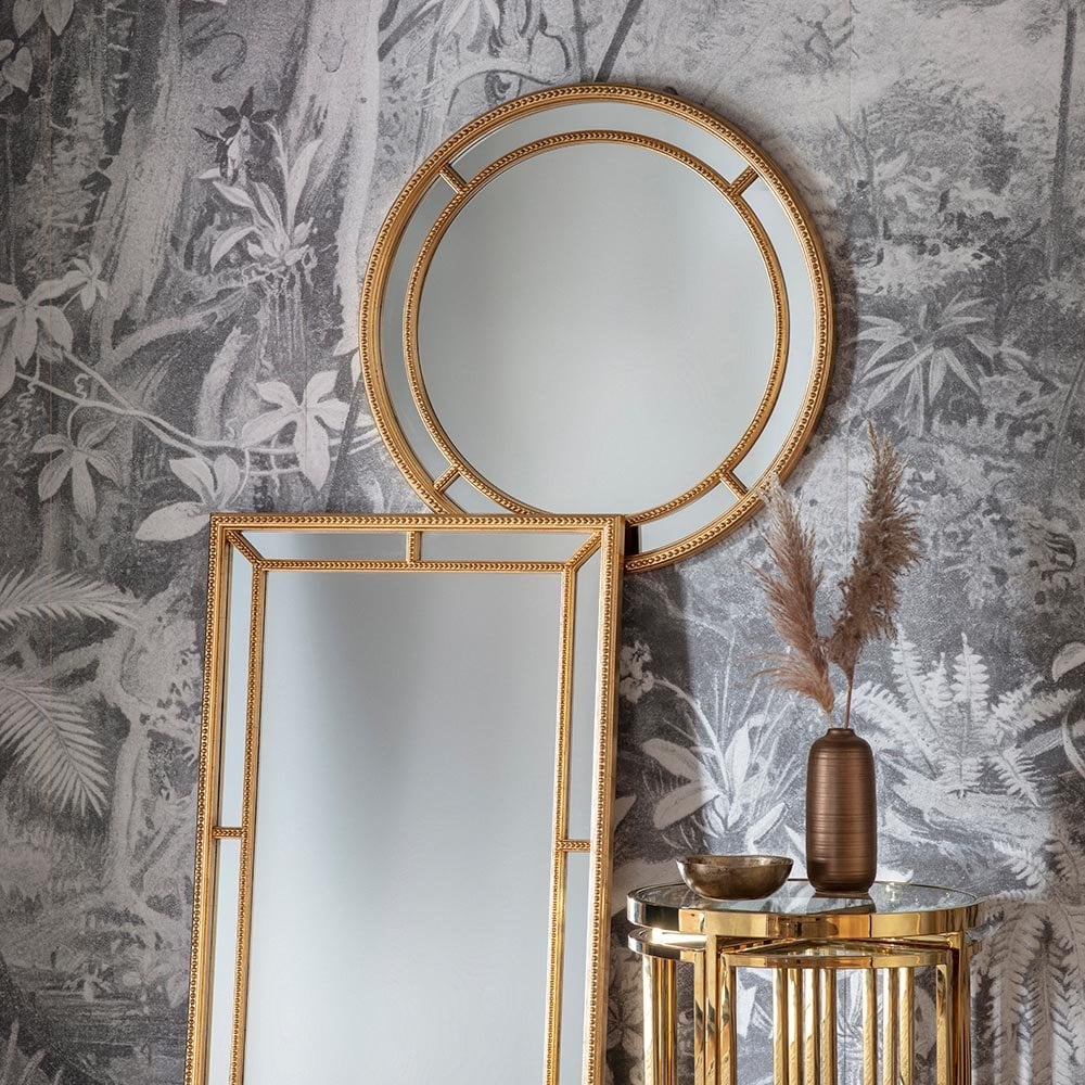 Mura Crown Round Wall Mirror - Antique Gold