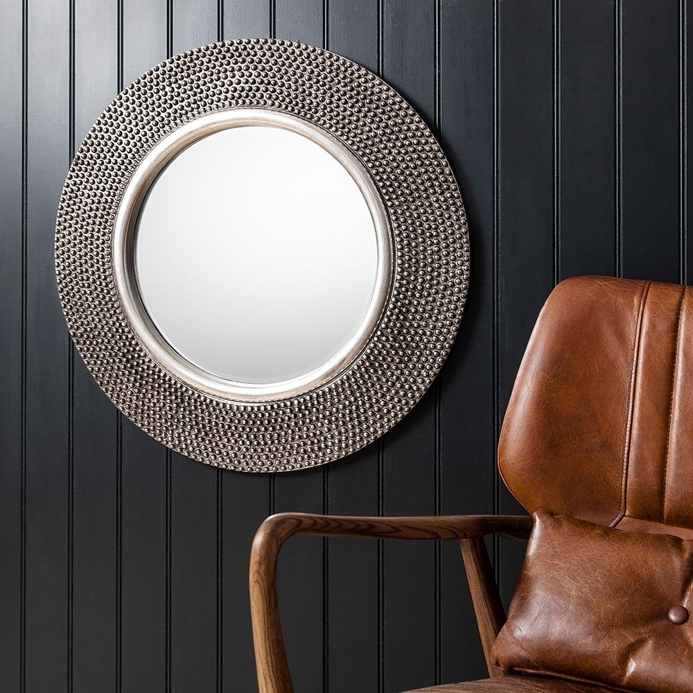 Mura Chapel Round Wall Mirror - Aged Pewter